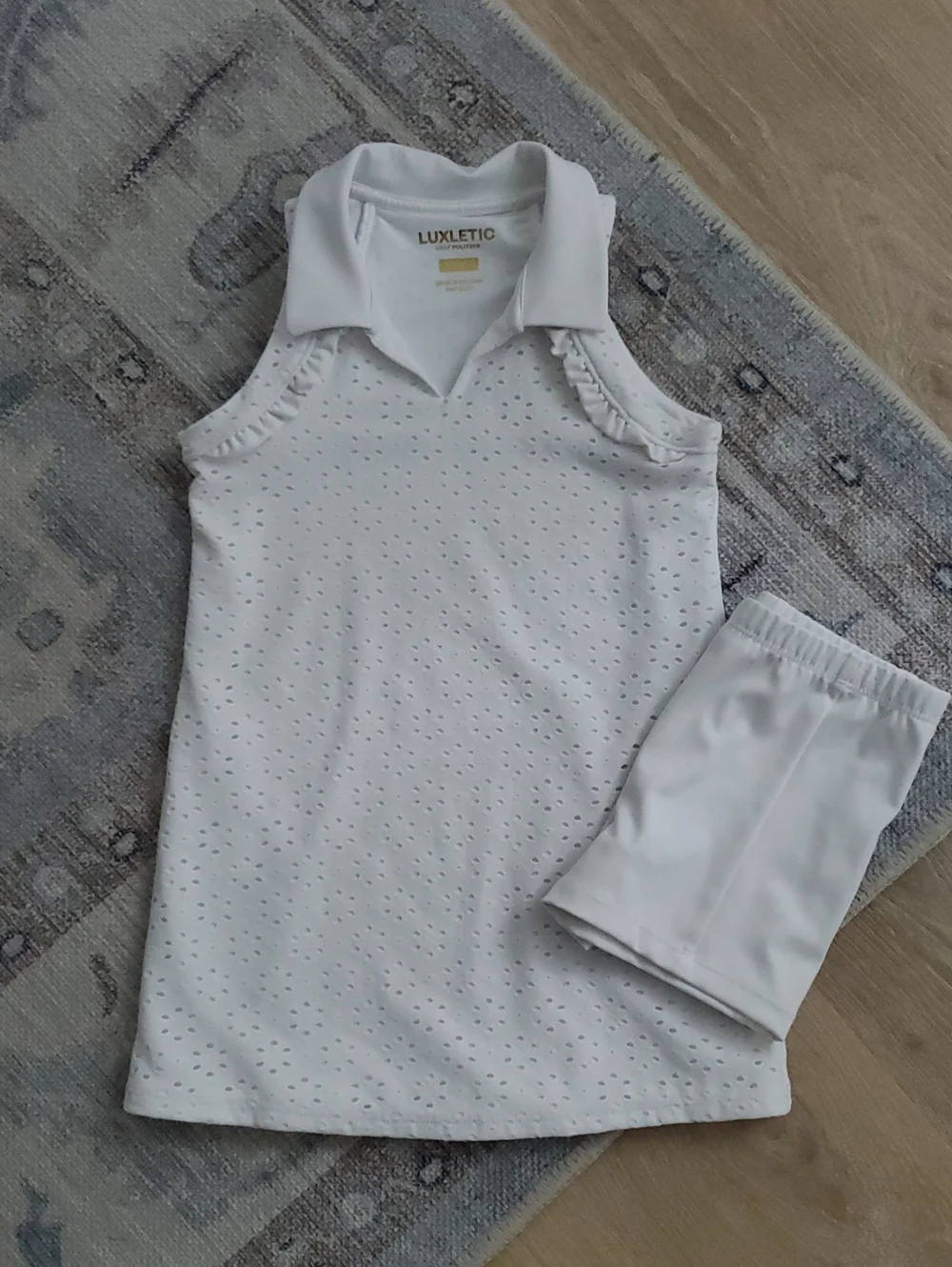 Lilly Pulitzer Girls Mini Martina Polo Dress Luxletic White Eyelet Sz S (4-5)